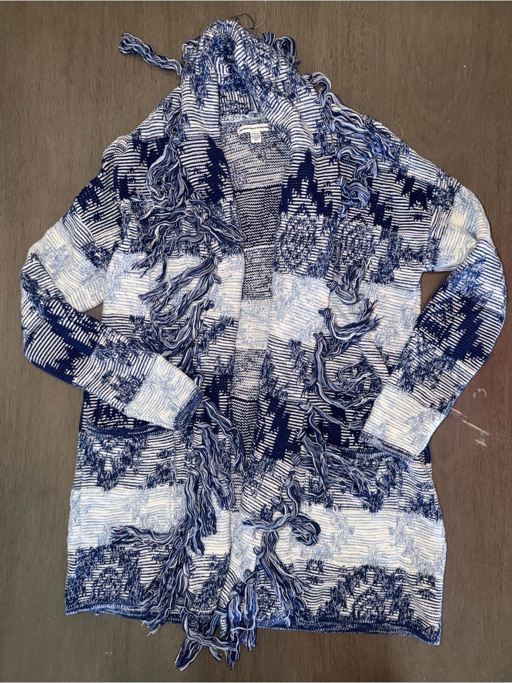 American Eagle Blue Aztec Fringe Cardigan Sweater Size M